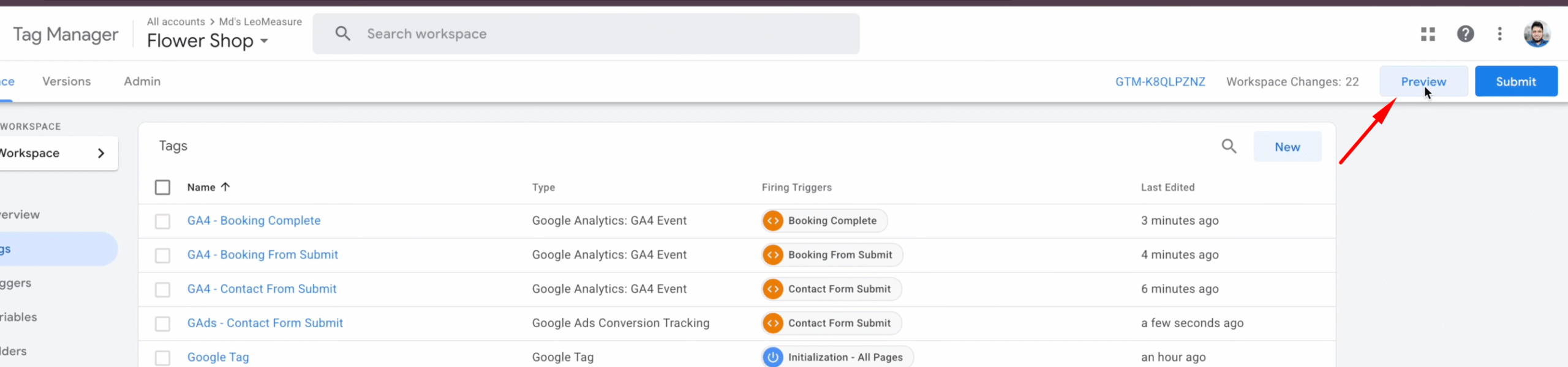 Google Tag Manaager Preview