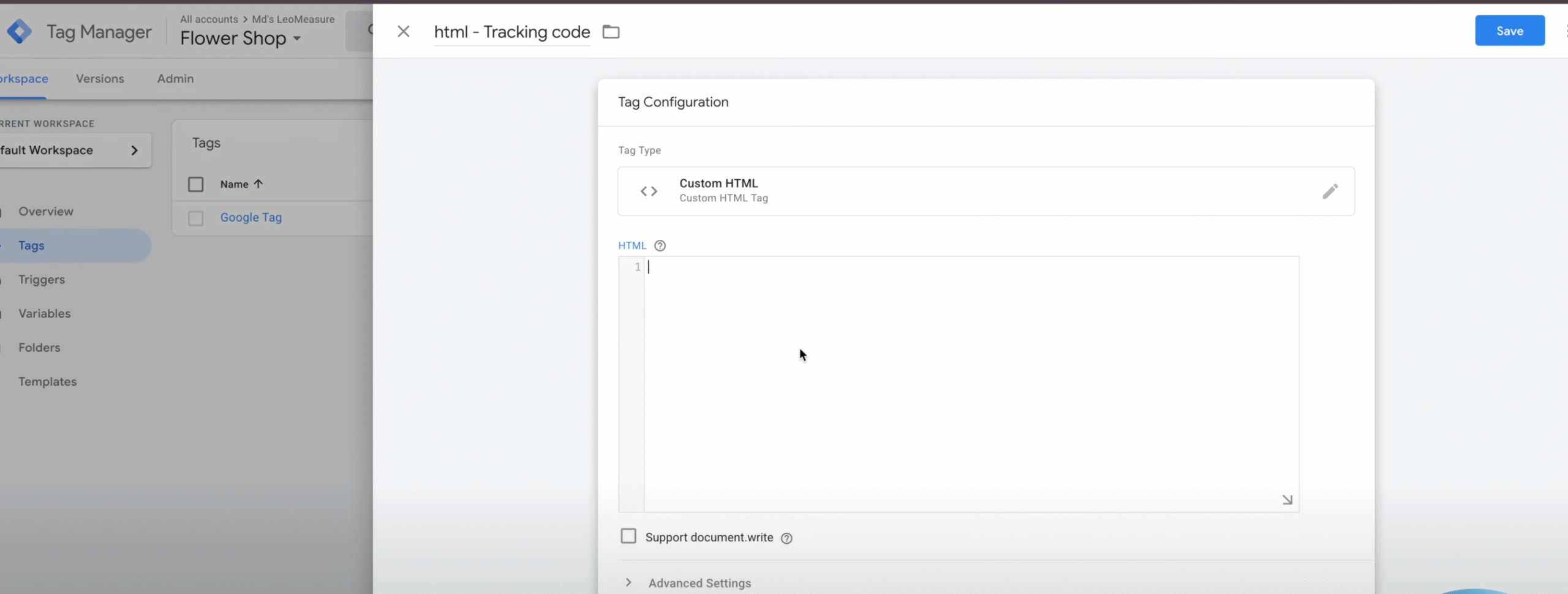 Google Tag Manger Custom HTML tag